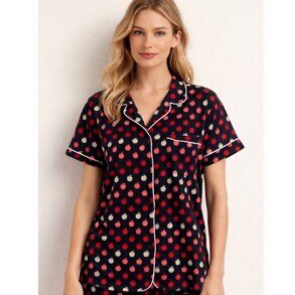 kate spade Black Short Sleeve Pajama Top with Pink and Red Dot Print